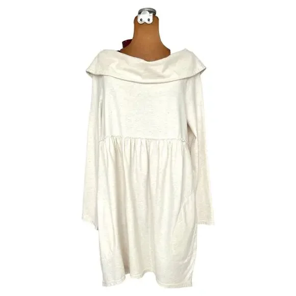 Anthropologie Sz M Off The Shoulder Dress Cream Knit Mini Cottage Core Comfy NWT - Picture 2 of 11